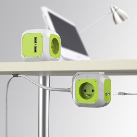 MagicCube poczwórne gniazdko prądowe, 2 wejścia usb 1,4m GB118 GreenBlue
