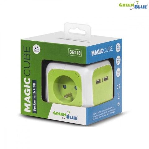 MagicCube poczwórne gniazdko prądowe, 2 wejścia usb 1,4m GB118 GreenBlue