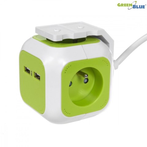 MagicCube poczwórne gniazdko prądowe, 2 wejścia usb 1,4m GB118 GreenBlue