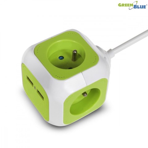 MagicCube poczwórne gniazdko prądowe, 2 wejścia usb 1,4m GB118 GreenBlue