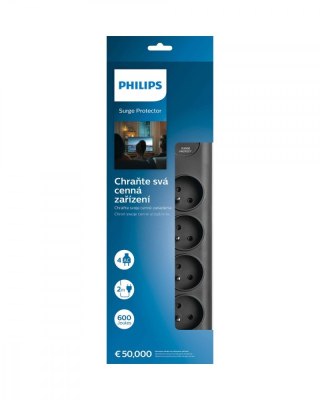 Listwa antyprzepięciowa SPN7040BA/60 4 gniazda AC, 2m Czarna Philips