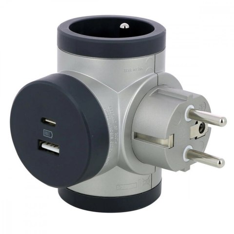 Rozgałęźnik obrotowy 2x2P+Z, USB A+C - aluminium/grafitowy Legrand