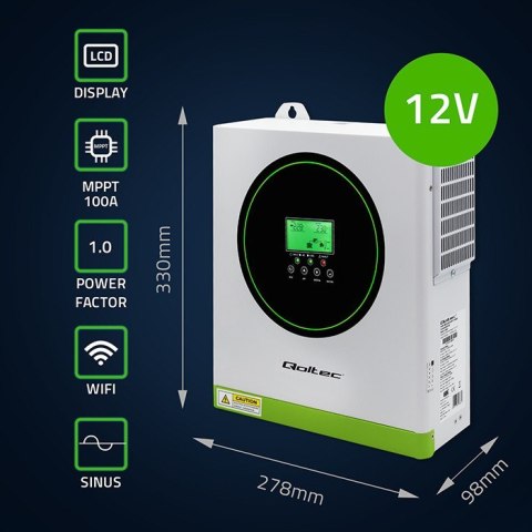 Hybrydowy Inwerter solarny Off-Grid 1500W 100A | 12V | MPPT | Sinus | Opcja Wi-Fi | Power Factor 1.0 Qoltec