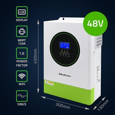 Modularny Hybrydowy Inwerter solarny Off-Grid 6.2kVA | 6.2kW | 120A | MPPT | 12 jednostek | BMS | Sinus | opcja Wi-Fi | Power  Qoltec