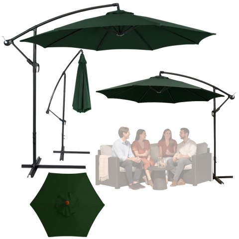 Parasol Ogrodowy Boczny Z Regulacją Pochyłu Pokrowiec 350 x 250cm Zielony LEAN