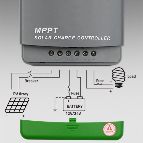 Solarny regulator ładowania MPPT z czujnikiem temperatury 20A | 12V / 24V | LCD | 2 x USB Qoltec