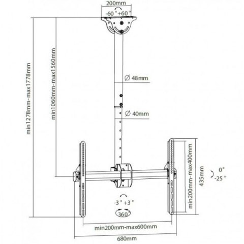 Uchwyt sufitowy LCD/LED 37-70cali czarny 50kg Techly