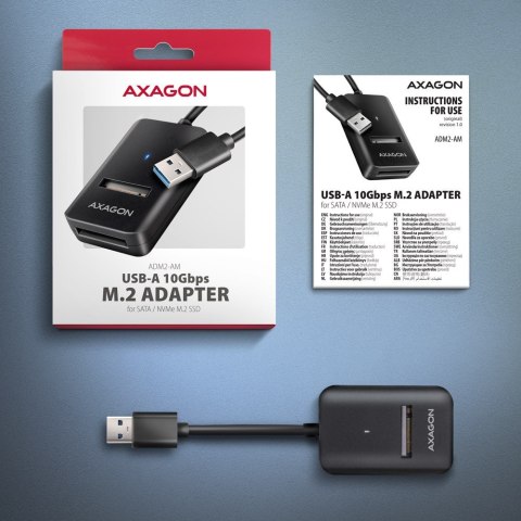 ADM2-AM Adapter USB3.2 Gen 2 M.2 NVMe/SATA SSD 10Gbps 10cm USB-A cable AXAGON