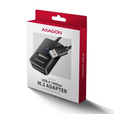 ADM2-AM Adapter USB3.2 Gen 2 M.2 NVMe/SATA SSD 10Gbps 10cm USB-A cable AXAGON
