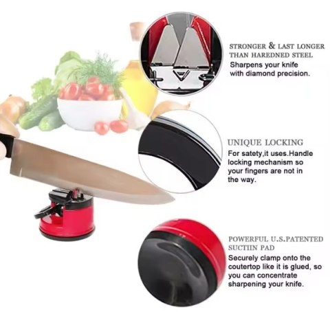 Ostrzałka Do Noży i Nożyczek Z Przyssawką Dźwignią Blokującą Czerwona LEAN