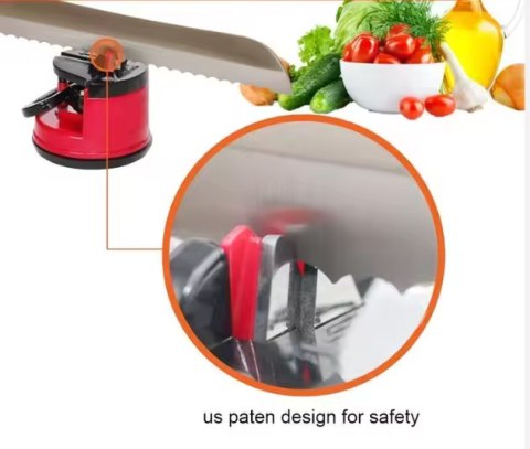 Ostrzałka Do Noży i Nożyczek Z Przyssawką Dźwignią Blokującą Czerwona LEAN