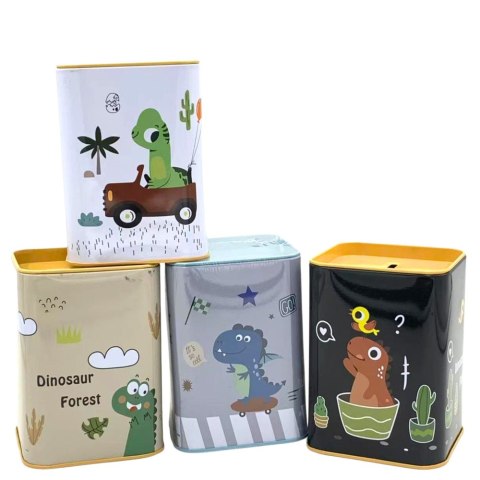 Skarbonka Dinozaur W Samochodzie Nauka Oszczędzania Metalowa 11x8cm LEAN TOYS