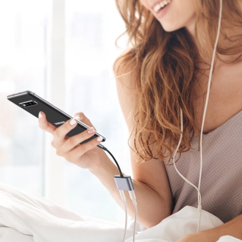 Adapter przejściówka audio USB-C - USB-C + mini jack 3.5mm - szary UGREEN