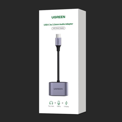 Adapter przejściówka audio USB-C - USB-C + mini jack 3.5mm - szary UGREEN