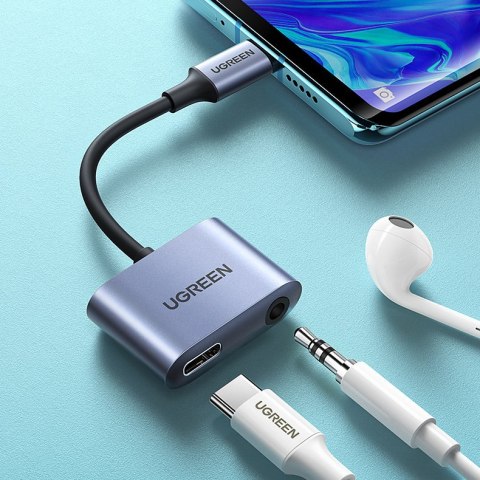 Adapter przejściówka audio USB-C - USB-C + mini jack 3.5mm - szary UGREEN