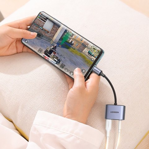 Adapter przejściówka audio USB-C - USB-C + mini jack 3.5mm - szary UGREEN