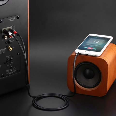 Kabel przewód audio mini jack (męski) - 2RCA (męski) 1m - czarny UGREEN