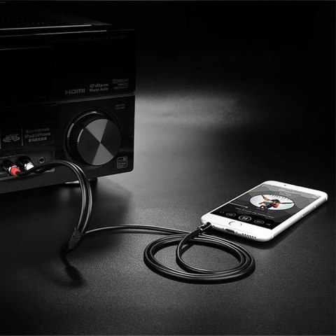 Kabel przewód audio mini jack (męski) - 2RCA (męski) 1m - czarny UGREEN