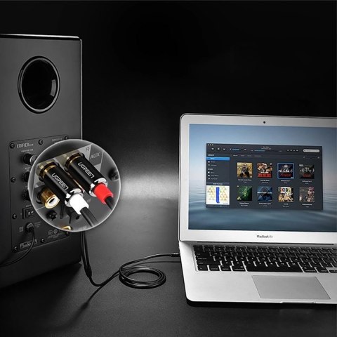 Kabel przewód audio mini jack (męski) - 2RCA (męski) 1m - czarny UGREEN