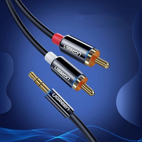 Kabel przewód audio mini jack (męski) - 2RCA (męski) 1m - czarny UGREEN