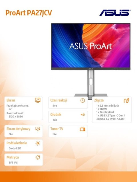 Monitor 27 cali PA27JCV 5K IPS USB-C DP HDMI Asus