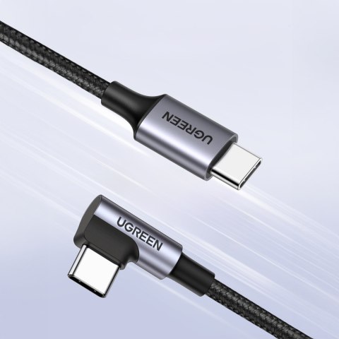 Kabel przewód kątowy USB-C w oplocie 480Mb/s 0.5m czarno szary UGREEN