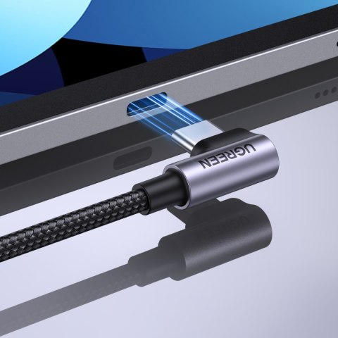 Kabel przewód kątowy USB-C w oplocie 480Mb/s 0.5m czarno szary UGREEN