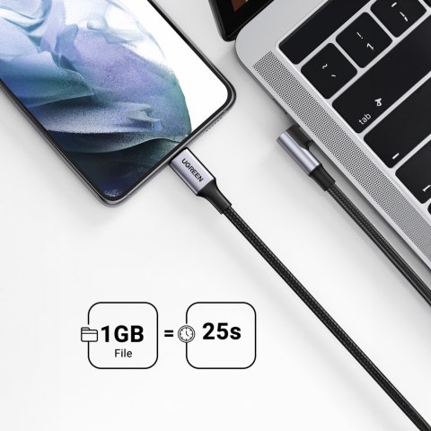 Kabel przewód kątowy USB-C w oplocie 480Mb/s 2m czarno szary UGREEN