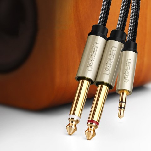 Kabel przewód rozdzielacz audio mini jack 3.5 mm - 2x jack 6.35mm 1m szary UGREEN