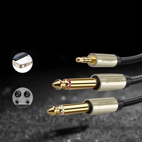 Kabel przewód rozdzielacz audio mini jack 3.5 mm - 2x jack 6.35mm 1m szary UGREEN