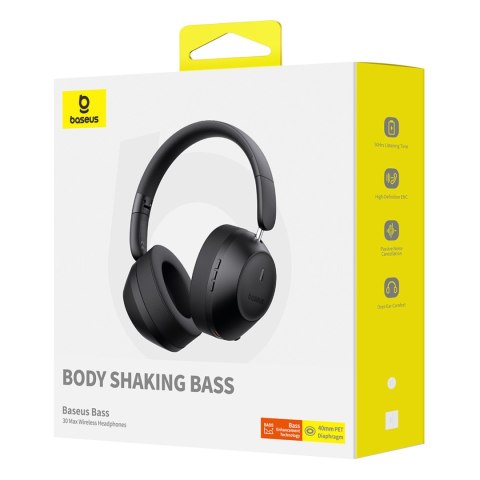Słuchawki bezprzewodowe nauszne Bass 30 Max Bluetooth 5.3 - czarne BASEUS