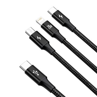 3w1 Kabel przewód USB-C - USB-C / iPhone Lightning / microUSB 20W PD 1.5m - czarny BASEUS