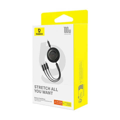 3w1 Kabel uniwersalny zwijany USB-C - Lightning / USB-C / micro USB 100W 1.1m - czarny BASEUS