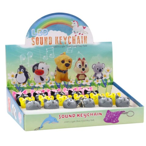 Brelok Do Kluczy Plecaka Kotek Latarka LED Dźwięki Szary LEAN TOYS