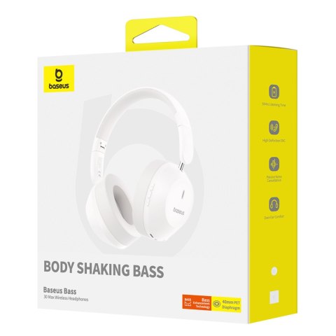 Słuchawki bezprzewodowe nauszne Bass 30 Max Bluetooth 5.3 - białe BASEUS