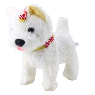 Interaktywny Piesek Z Kokardkami Na Smyczy Chodzi Szczeka Biały LEAN Toys