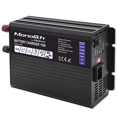 Inteligentna ładowarka Monolith do akumulatorów LiFePO4 AGM GEL SLA | 10A | 24V Qoltec