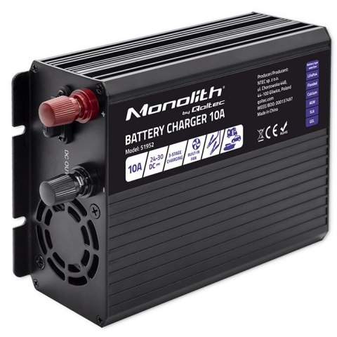 Inteligentna ładowarka Monolith do akumulatorów LiFePO4 AGM GEL SLA | 10A | 24V Qoltec