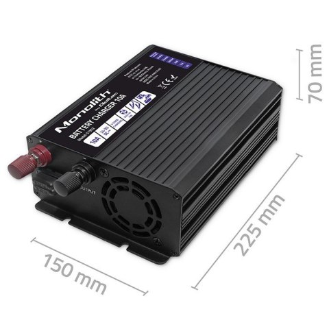 Inteligentna ładowarka Monolith do akumulatorów LiFePO4 AGM GEL SLA | 10A | 24V Qoltec