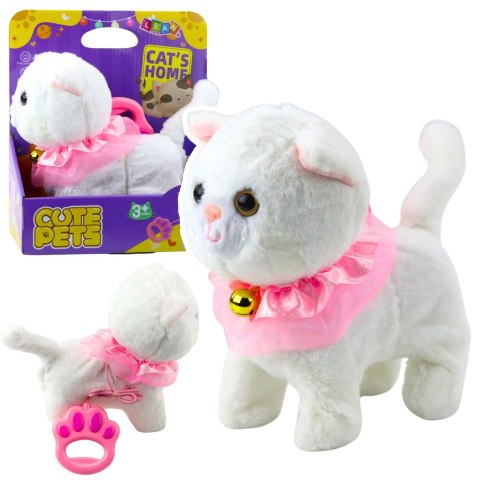 Interaktywny Kotek Na Smyczy Różowa Falbanka Dzwoneczek Chodzi Miauczy LEAN Toys