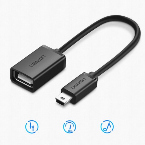 Adapter przejściówka mini USB-B (męski) - USB-A (żeński) OTG 10cm - szary UGREEN