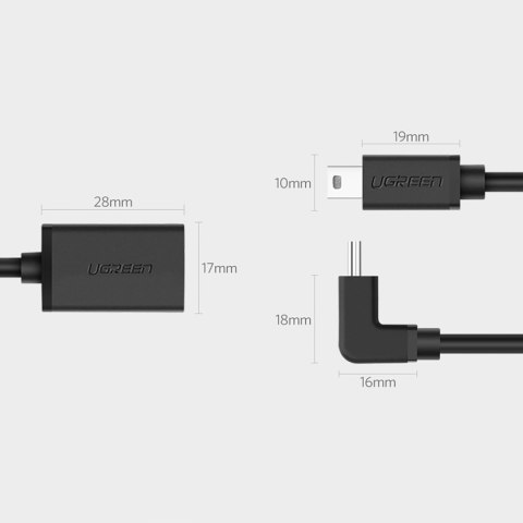 Adapter przejściówka mini USB-B (męski) - USB-A (żeński) OTG 10cm - szary UGREEN