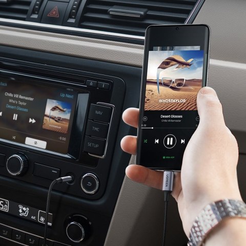 Kabel audio stereo AUX 3.5 mm mini jack - USB-C do telefonu tabletu 1m czarny UGREEN