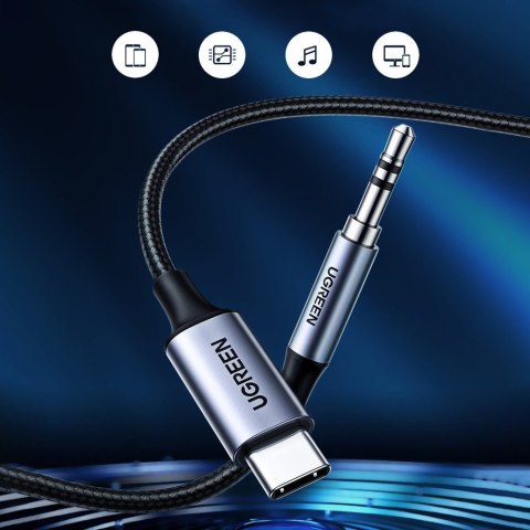 Kabel audio stereo AUX 3.5 mm mini jack - USB-C do telefonu tabletu 1m czarny UGREEN