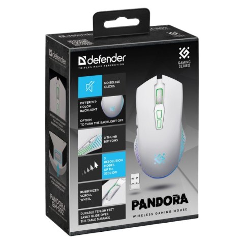 Mysz gamingowa bezprzewodowa PANDORA RF 3200DPI 7P biała Defender