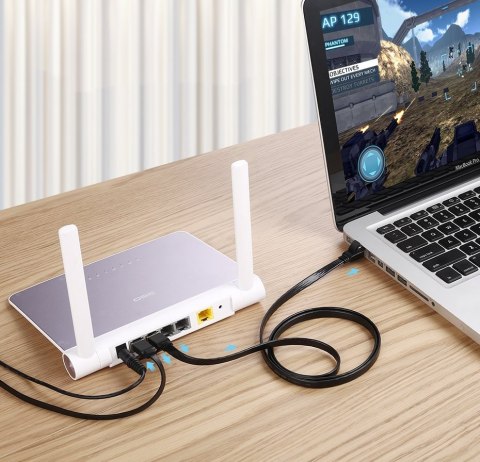 Płaski patchcord kabel przewód sieciowy LAN STP RJ45 Cat 7 10Gbps 3m czarny UGREEN