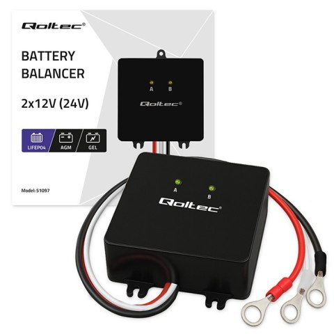 Balanser napięcia 24V do akumulatorów 2x12V | 5A | LiFePO4 AGM GEL Qoltec