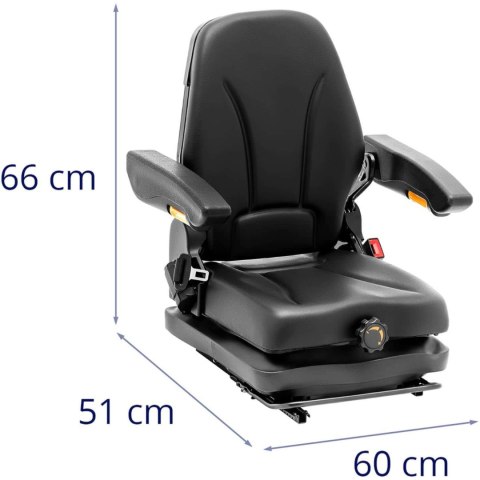 Siedzenie fotel regulowany z podłokietnikami i pasem do ciągnika siedzisko 42x47cm Hillvert