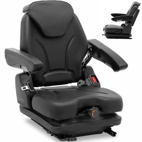 Siedzenie fotel regulowany z podłokietnikami i pasem do ciągnika siedzisko 46x46cm Hillvert