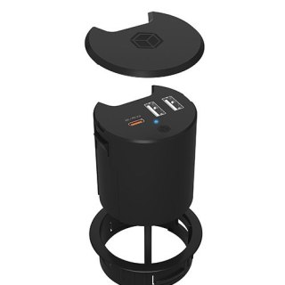 IB-HUB1407 3 Port ładowarka do biurka, 2x USB-A, 1x USB-C, otwór 60mm IcyBox